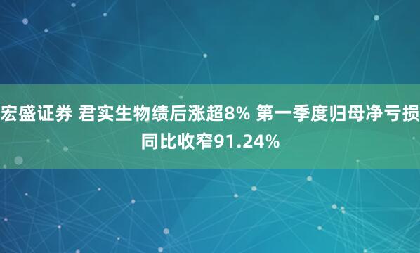 宏盛证券 君实生物绩后涨超8% 第一季度归母净亏损同比收窄91.24%